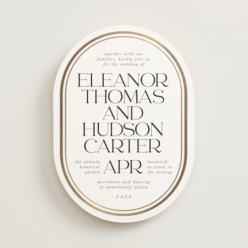 This is a quartz foil stamped wedding invitations with foil pressed by Lori Wemple called oval printing on signature in standard