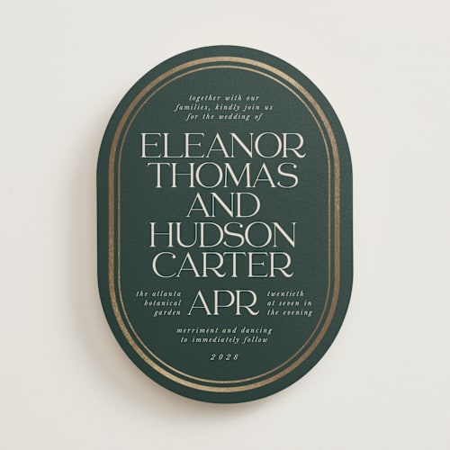 This is a evergreen foil stamped wedding invitations with foil pressed by Lori Wemple called oval printing on signature in standard