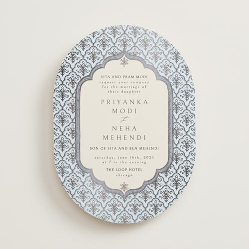 This is a sky foil stamped wedding invitations with foil pressed by Pati Cascino called aatreya printing on signature in standard