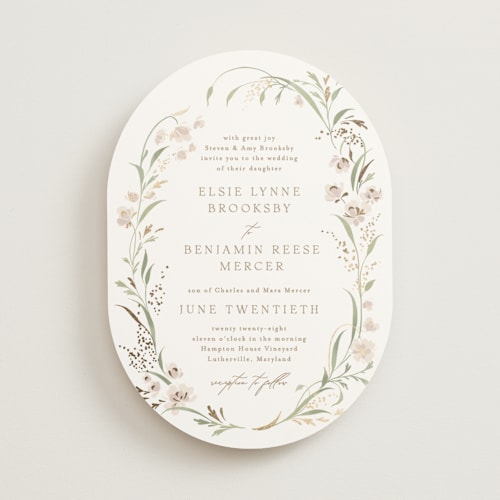 This is a spring mist foil stamped wedding invitations with foil pressed by Erin L. Wilson called meadow printing on signature in standard