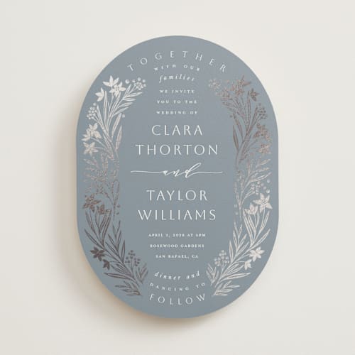 This is a titanium foil stamped wedding invitations with foil pressed by Leah Bisch called floral border printing on signature in standard