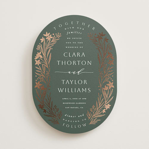 This is a ivy foil stamped wedding invitations with foil pressed by Leah Bisch called floral border printing on signature in standard