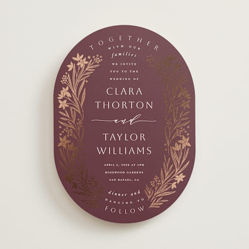 This is a spice foil stamped wedding invitations with foil pressed by Leah Bisch called floral border printing on signature in standard