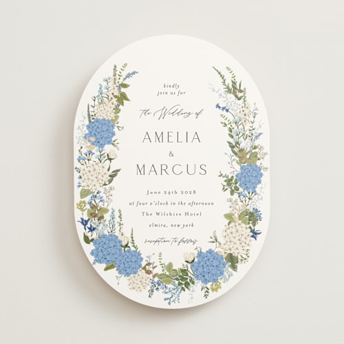 This is a coastal foil stamped wedding invitations with foil pressed by Susan Moyal called garden whisper printing on signature in standard
