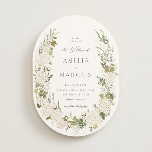 This is a porcelain foil stamped wedding invitations with foil pressed by Susan Moyal called garden whisper printing on signature in standard