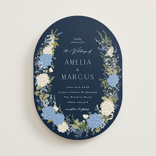 This is a marine foil stamped wedding invitations with foil pressed by Susan Moyal called garden whisper printing on signature in standard
