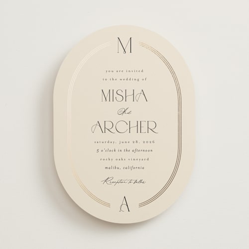 This is a latte foil stamped wedding invitations with foil pressed by Kristie Kern called misha printing on signature in standard
