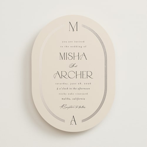 This is a latte foil stamped wedding invitations with foil pressed by Kristie Kern called misha printing on signature in standard