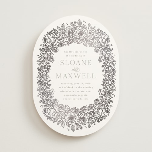 This is a sage foil stamped wedding invitations with foil pressed by Kristen Smith called wild roses printing on signature in standard