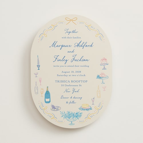 This is a sunrise wedding invitations with standard by Elly called dining printing on signature in standard