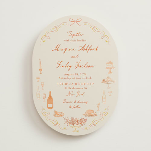 This is a sunset wedding invitations with standard by Elly called dining printing on signature in standard
