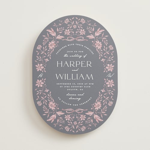 This is a peri wedding invitations with standard by Susan Zinader called daisy toile printing on signature in standard