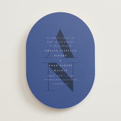 This is a marseille bleu wedding invitations with standard by Up Up Creative called centro printing on signature in standard