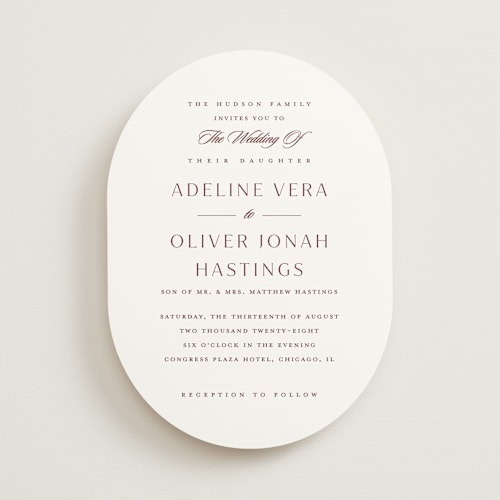 This is a claret wedding invitations with standard by Stacey Meacham called classic decorum printing on signature in standard