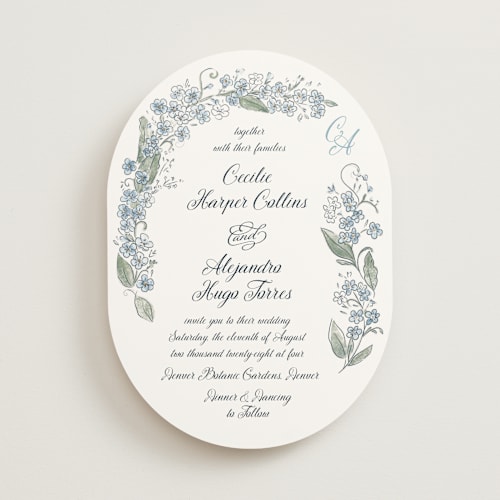 This is a bluebell wedding invitations with standard by Jenna Holcomb called forget me nots printing on signature in standard