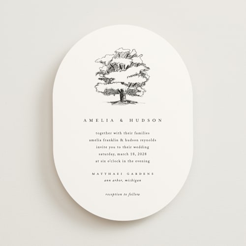 This is a cotton wedding invitations with standard by Amy Kross called white oak printing on signature in standard