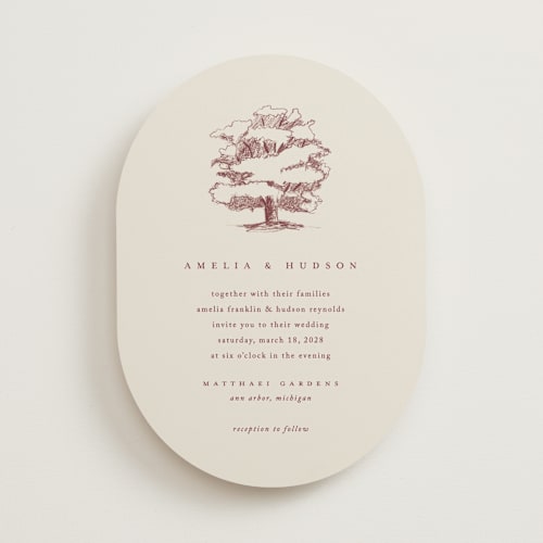 This is a merlot wedding invitations with standard by Amy Kross called white oak printing on signature in standard