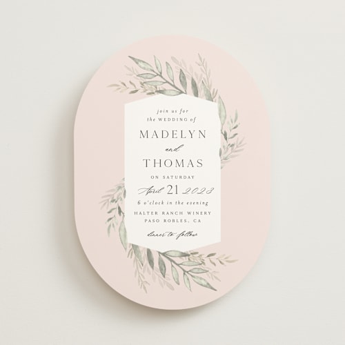 This is a blush wedding invitations with standard by Carolyn Nicks called sweeping printing on signature in standard
