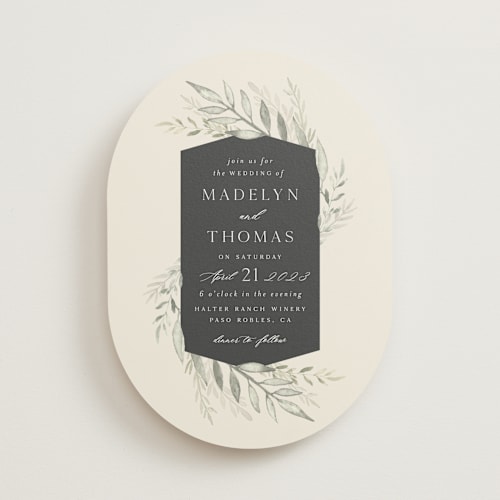 This is a charcoal wedding invitations with standard by Carolyn Nicks called sweeping printing on signature in standard