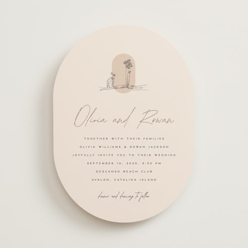 This is a sand wedding invitations with standard by Owl and Toad called sunset beach printing on signature in standard