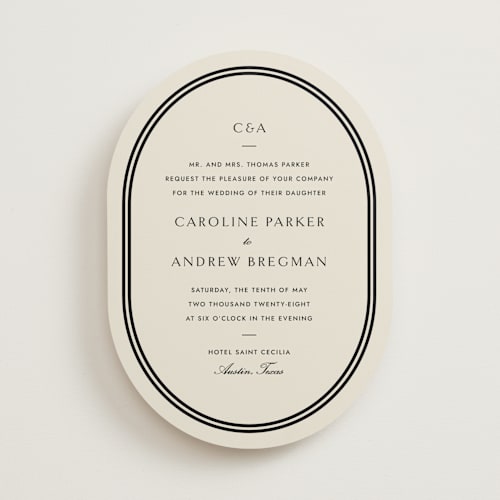 This is a tuxedo wedding invitations with standard by Megan Davis called bocce printing on signature in standard
