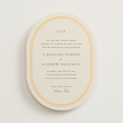 This is a melon wedding invitations with standard by Megan Davis called bocce printing on signature in standard