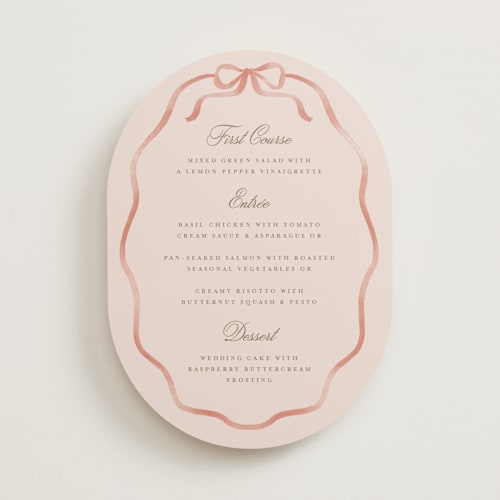 This is a blush menu cards with standard by Kristen Smith called simple ribbon printing on signature in standard