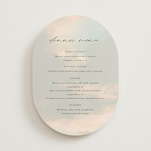 This is a dove menu cards with standard by Olivia Kanaley Inman called daybreak printing on signature in standard