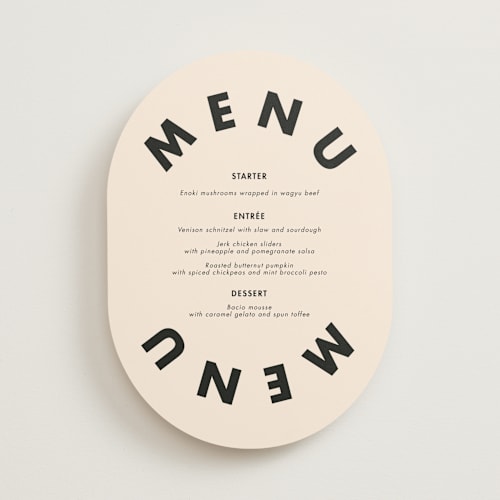 This is a almond menu cards with standard by Catherine Culvenor called bubblegum printing on signature in standard
