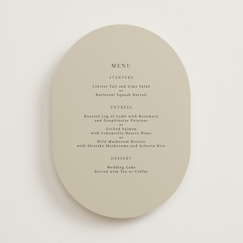 This is a almond menu cards with standard by Peony Rose Design called linen and cloth printing on signature in standard