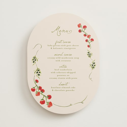 This is a tomato menu cards with standard by Tamara Hilje called sun dried tomatoes printing on signature in standard