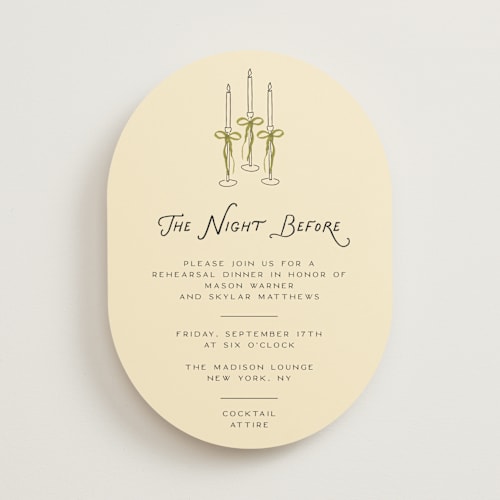 This is a lemongrass rehearsal dinner invitations with standard by Jenna Holcomb called candles printing on signature in standard