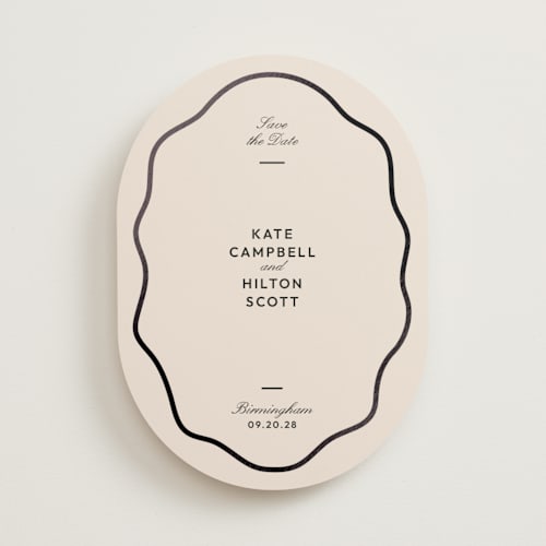 This is a ink foil stamped save the date cards with foil pressed by Megan Davis called croquet printing on signature in standard