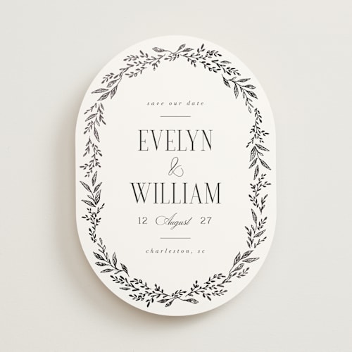 This is a snow foil stamped save the date cards with foil pressed by Laura Hankins called wildflora printing on signature in standard