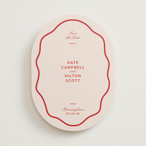 This is a cherry save the date with standard by Megan Davis called croquet printing on signature in standard