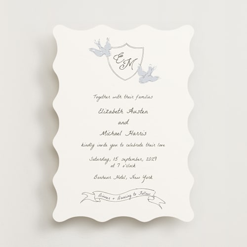This is a cloud wedding invitations with standard by Helena Vitto called birds of paradise printing on signature in standard