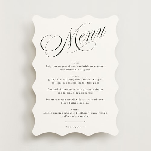 This is a diamond menu cards with standard by Kate Ahn called mirin printing on signature in 5x7