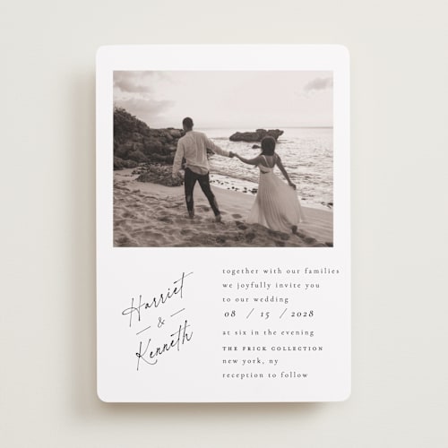 This is a linen wedding invitations with standard by Ana de Sousa called scripted elegance printing on recycled smooth signature in standard