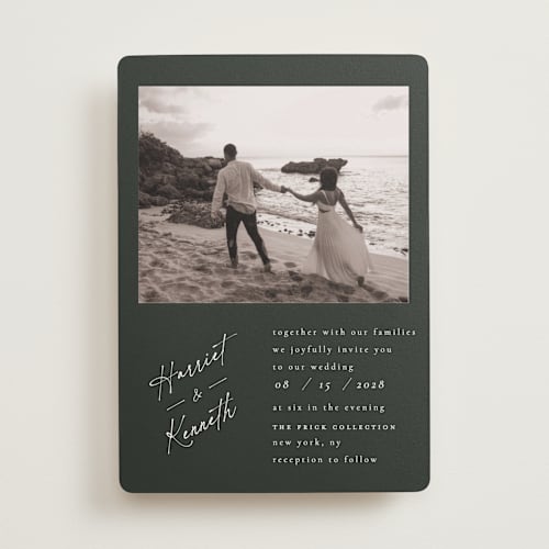 This is a noir wedding invitations with standard by Ana de Sousa called scripted elegance printing on recycled smooth signature in standard