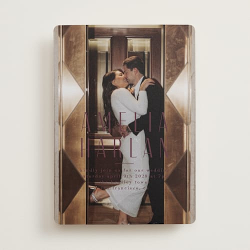 This is a mulberry wedding invitations with standard by Lori Wemple called photo printing on recycled smooth signature in standard