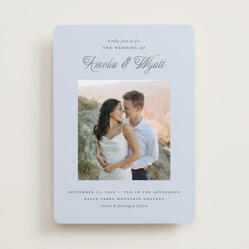 This is a azure wedding invitations with standard by Pixel and Hank called terra printing on recycled smooth signature in standard