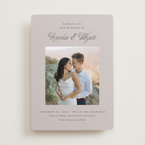 This is a sand wedding invitations with standard by Pixel and Hank called terra printing on recycled smooth signature in standard