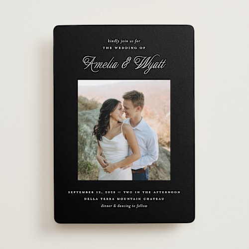 This is a onyx wedding invitations with standard by Pixel and Hank called terra printing on recycled smooth signature in standard
