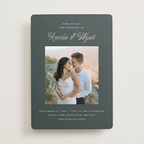This is a pine wedding invitations with standard by Pixel and Hank called terra printing on recycled smooth signature in standard