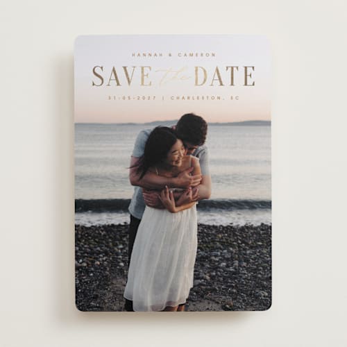 This is a desert foil stamped save the date cards with foil pressed by Zani van Zyl called danielle printing on recycled smooth signature in standard