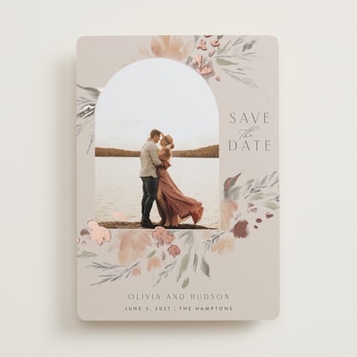 This is a tulip foil stamped save the date cards with foil pressed by Nicoletta Savod called cascade printing on recycled smooth signature in standard