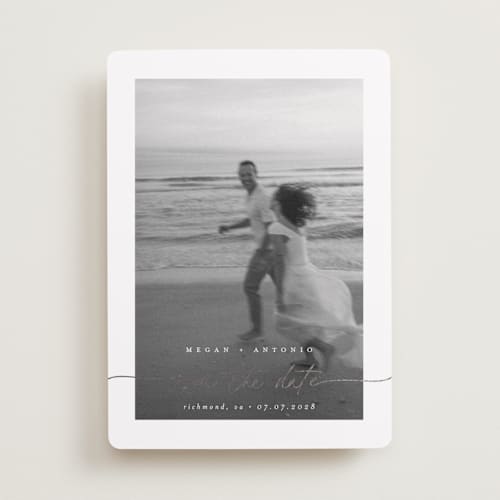 This is a ivory foil stamped save the date cards with foil pressed by Pippa Shaw called gaussian printing on recycled smooth signature in standard