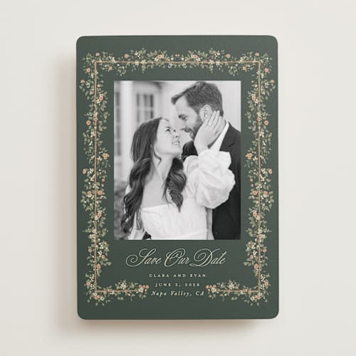 This is a ivy save the date with standard by Leah Bisch called arbour printing on recycled smooth signature in standard