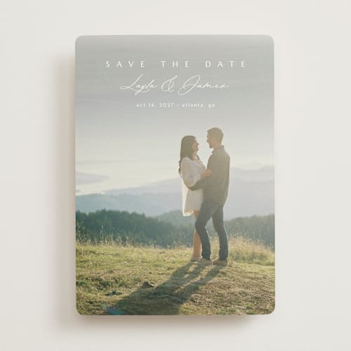 This is a lace save the date with standard by Kaydi Bishop called aloft printing on recycled smooth signature in standard