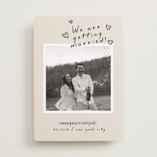 This is a nero save the date with standard by Pati Cascino called surprise! printing on recycled smooth signature in standard